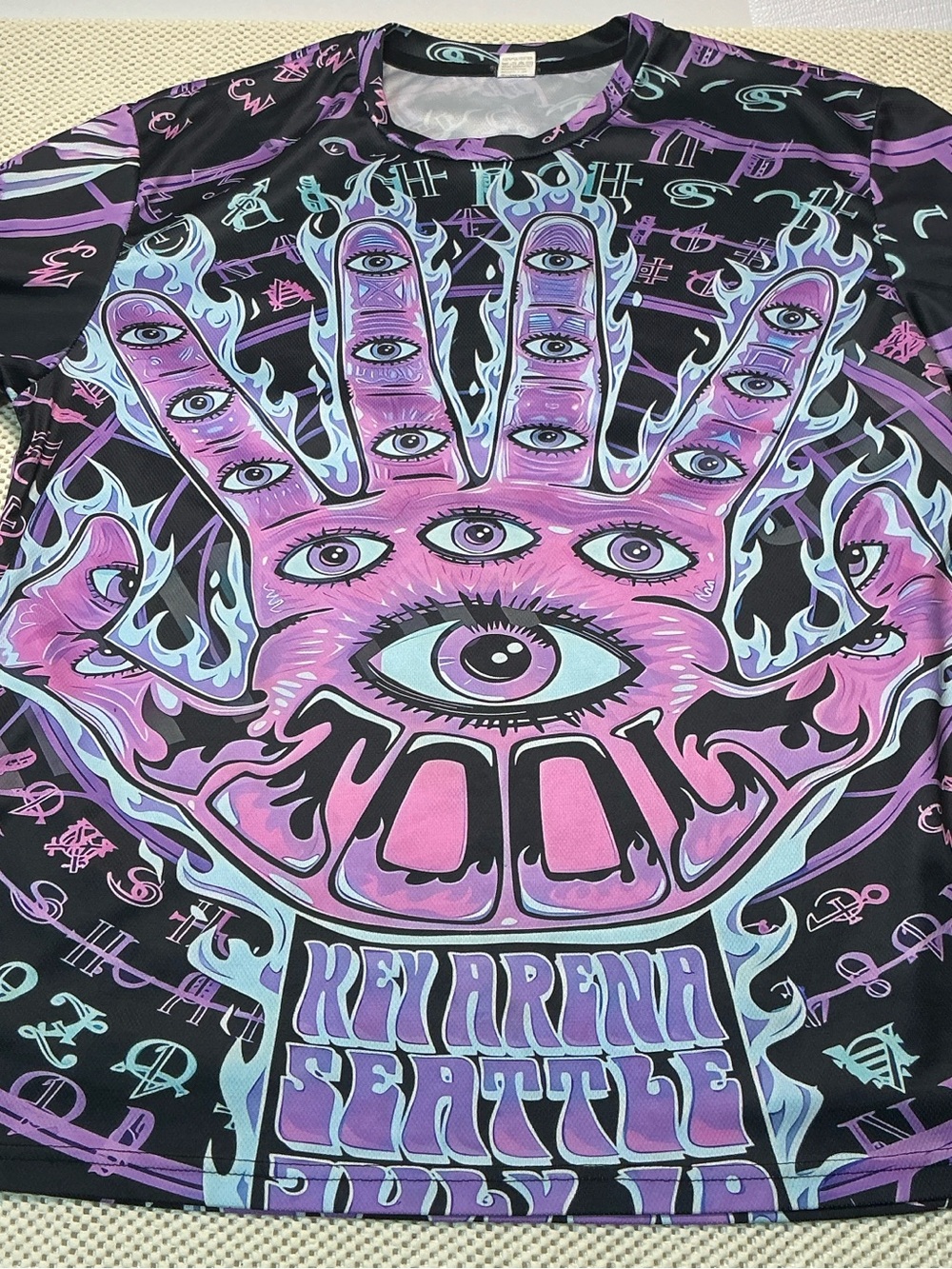 Tool-Inspired All-Over Print Graphic T-Shirt Unisex XL Black Purple Psychedelic